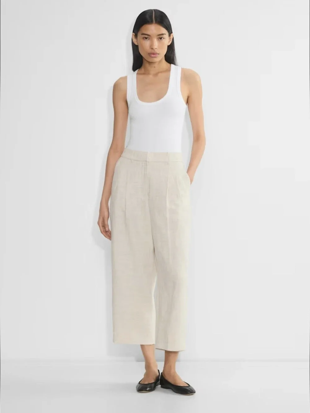 ARITZIA WILFRED THE EFFORTLESS PANT CROPPED ECRU CRUISE LINEN SIZE 2